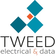 The words Tweed Electrical & Data with a logo made up of three larger teal squares and one small orange square