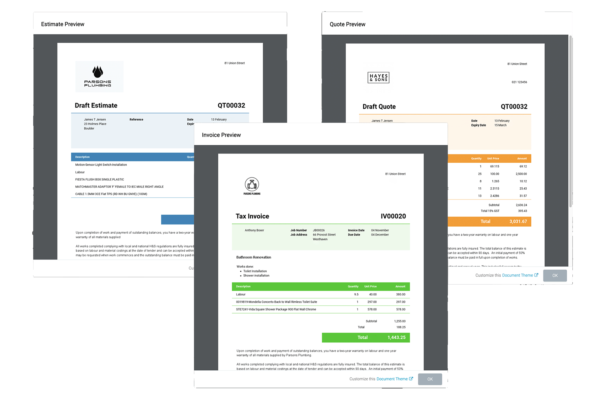 Tradify document templates