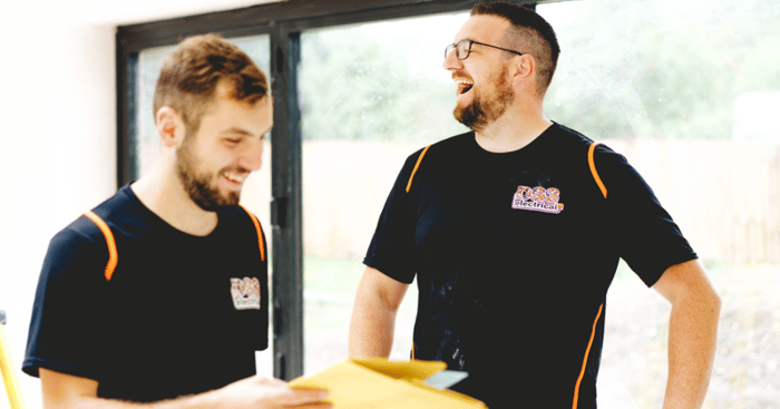 dan from dss electrical laughing with his apprentice