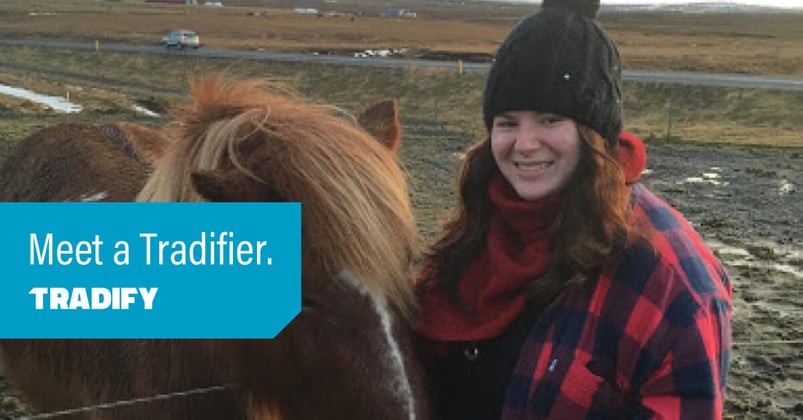 Meet a Tradifier heading with a photo of Sam and a pony