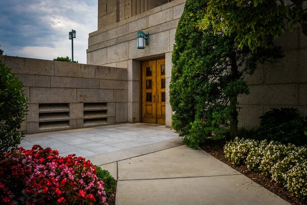 Gardens outside the Basilica of the National Shrine of the Immaculate Conception, in Washington, DC.