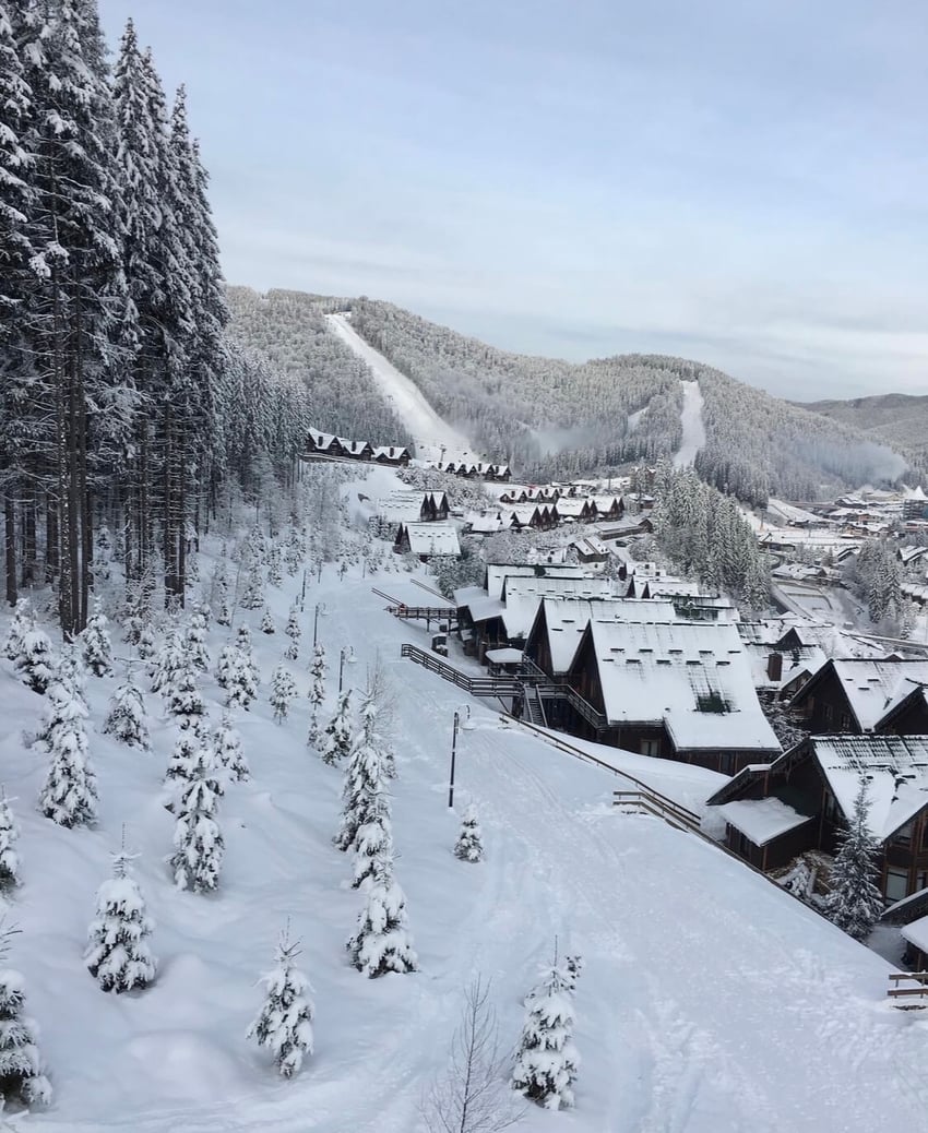 The Carpathian Mountains covered in snow